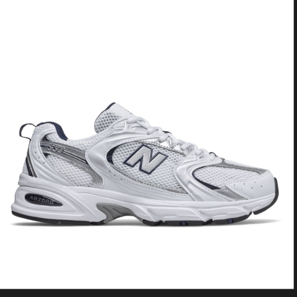 New balance White & Silver Matalic Mesh Athletic Sneaker